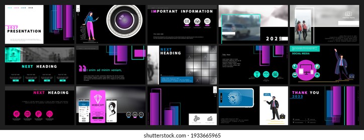 Business photo presentation, powerpoint, infographic design template, purple, black elements, background set.New technology.Team of people creates a business, teamwork.Financial work.Use of flyers,SEO