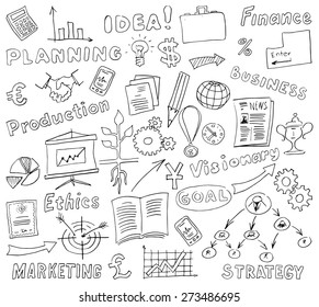 Business pictogram and symbols in the freehand style. Vector illustration