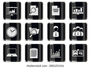 Business pictograms in black chrome buttons. icon set for your design. vector icons