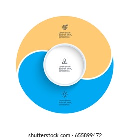 Business pie chart with 2 steps, options. Vector template.