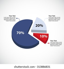 Business Pie Chart - Circle diagram with different percentage (10, 20, 70) - Vector infographic template for Reports and Presentations