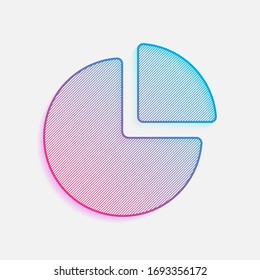 Business pie chart icon. Colored logo with diagonal lines and blue-red gradient. Neon graphic, light effect