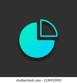 Business pie chart icon. Colorful logo concept with soft shadow on dark background. Icon color of azure ocean