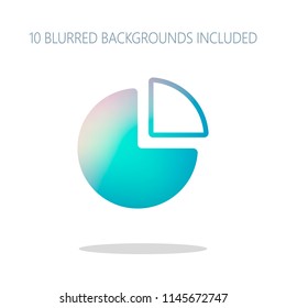 Business pie chart icon. Colorful logo concept with simple shadow on white. 10 different blurred backgrounds included