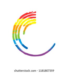 Business pie chart icon. Drawing sign with LGBT style, seven colors of rainbow (red, orange, yellow, green, blue, indigo, violet