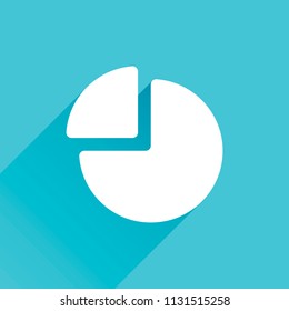 Business pie chart icon. Gray icon with long shadow in bottom left corner on blue background