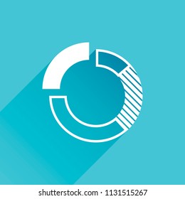 Business pie chart icon. Gray icon with long shadow in bottom left corner on blue background