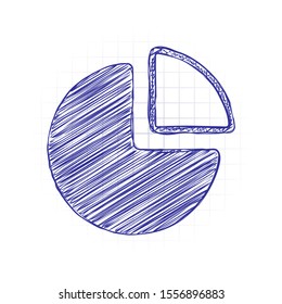 Business pie chart icon. Hand drawn sketched picture with scribble fill. Blue ink. Doodle on white background