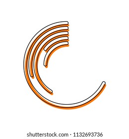 Business pie chart icon. Isolated icon consisting of black thin contour and orange moved filling on different layers. White background