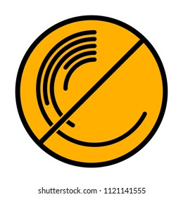 Business pie chart icon. not allowed, black object in warning sign with orange background color