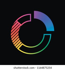 Business pie chart icon. Rainbow color and dark background