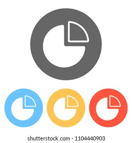 Business pie chart icon. Set of white icons on colored circles