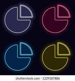Business pie chart icon. Set of neon sign. Casino style on dark background. 