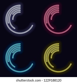Business pie chart icon. Set of neon sign. Casino style on dark background.