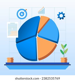 Business pie chart icon vector. blue analytics illustration.