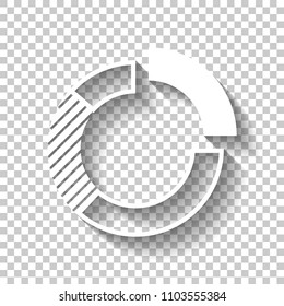 Business pie chart icon. White icon with shadow on transparent background