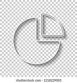 Business pie chart icon. White outline sign with shadow on transparent background
