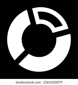 Icono de gráfico circular de negocios. Icono blanco sobre fondo negro. Inversión