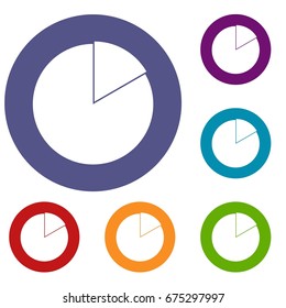 Business pie chart icons set in flat circle red, blue and green color for web
