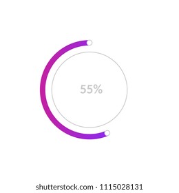 Business pie chart infographic with share of 55 percents for reports and presentations isolated on white background - vector illustration of colorful graphic element for statistics design.