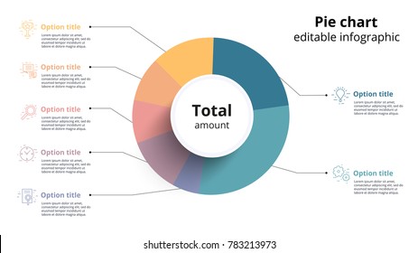 Business pie chart infographics with editable segments. Ceirlce corporate infograph elements. Company presentation slide template. Modern vector info graphic layout design.