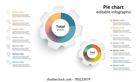 Business pie chart infographics with editable segments. Ceirlce corporate infograph elements. Company presentation slide template. Modern vector info graphic layout design.