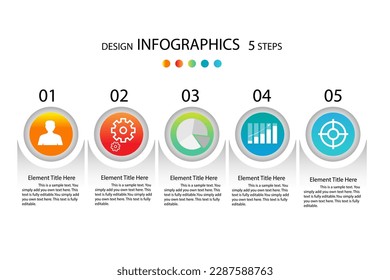 Business pie chart infographics modern vector banners used for presentations and web design diagrams. Abstract composition of 5-step graph options