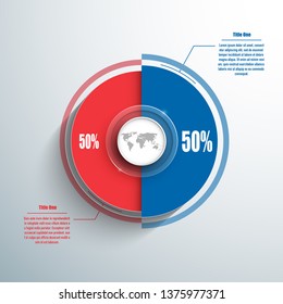 Business pie chart template, circle with earth map inside in the center. Background for your documents, web sites, reports, presentations and infographics