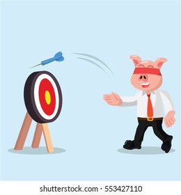 business pig missed the target with eye closed