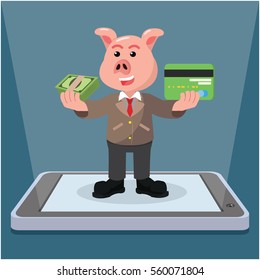 business pig showing mobile payment method