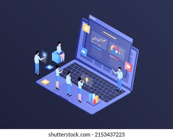 Business Pitching Isometric Illustration Dark Gradient. Suitable for Mobile App, Website, Banner, Diagrams, Infographics, and Other Graphic Assets.