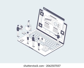 Business Pitching Isometric Illustration Lineal Grey. Suitable for Mobile App, Website, Banner, Diagrams, Infographics, and Other Graphic Assets.