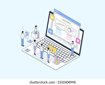 Business Pitching Isometric Illustration Lineal Color. Suitable for Mobile App, Website, Banner, Diagrams, Infographics, and Other Graphic Assets.