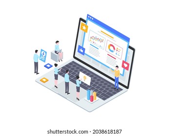 Business Pitching Isometric Illustration. Suitable for Mobile App, Website, Banner, Diagrams, Infographics, and Other Graphic Assets.