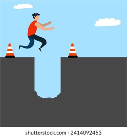 Business pitfalls concept.  Avoid the pitfalls of business failure.  Jump hazards to achieve business success concept