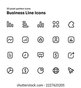 Business pixel-perfect line icons suitable for website and mobile apps ui design