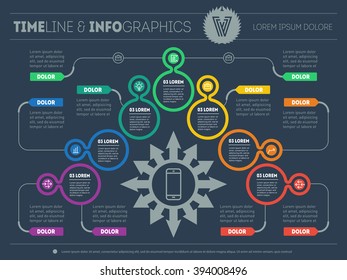 Business plan with 7 steps. Infographic with design elements. Vector presentation of business processes. Abstract Web Template of a pyramidal chart or diagram with icons, signs and symbols.