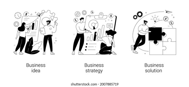 Business Plan Abstract Concept Vector Illustration Set. Business Idea, Strategy And Solution, Company Achievement, Problem Solving, Decision Making, Effective Performance, Roadmap Abstract Metaphor.