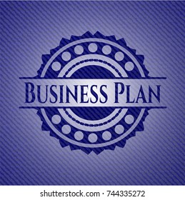 Business Plan badge with denim background