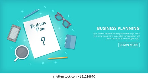 Business plan banner horizontal concept. Cartoon illustration of Business plan banner horizontal vector concept for web