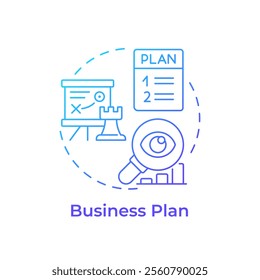 Business plan blue gradient concept icon. Start manufacturing business. Market analysis and financial projections. Round shape line illustration. Abstract idea. Graphic design. Easy to use in article