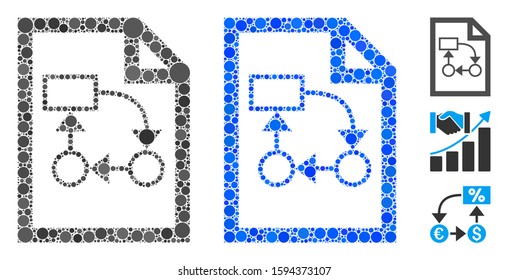 Business plan composition of circle elements in variable sizes and color tinges, based on business plan icon. Vector circle elements are composed into blue mosaic.