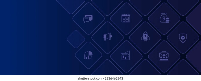 Business plan concept design template with white glyph icons. Editable flat pictograms on abstract background with blank copy space. Vector illustration for ad, web banner, business presentation