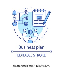 Business plan concept icon. Administration of company. Prioritization. Strategy, tactic development. Workflow management idea thin line illustration. Vector isolated outline drawing. Editable stroke