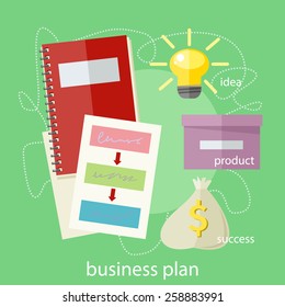Business plan concept icons in flat style. Product idea. Project management and strategy.