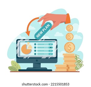 Business plan concept. Idea of business strategy. Setting a goal or target and following schedule. Financial research, analysis and organization. Isolated flat vector illustration