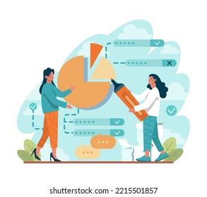 Business plan concept. Idea of business strategy. Setting a goal or target and following schedule. Financial research, analysis and organization. Isolated flat vector illustration