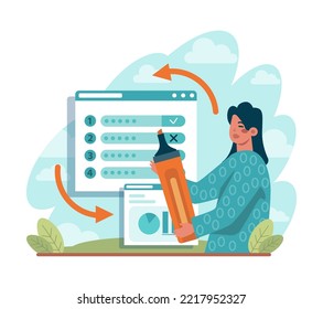 Business plan concept. Idea of business strategy. Setting a goal or target and following schedule. Financial research, analysis and organization. Isolated flat vector illustration