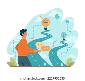 Business plan concept. Idea of business strategy. Setting a goal or target and following schedule. Financial research, analysis and organization. Isolated flat vector illustration