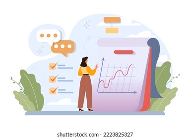 Business plan concept. Idea of business strategy. Setting a goal or target and following schedule. Financial research, analysis and organization. Isolated flat vector illustration